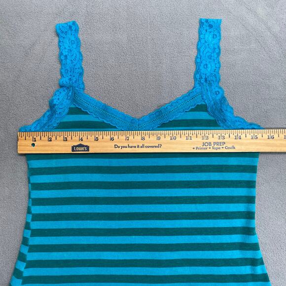 Vtg 90s 00s Y2K Striped Lace Trim Straps Camisole Tank Top Womens XL Blue Cotton - Picture 7 of 11